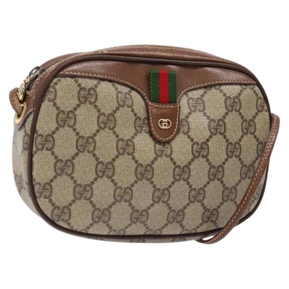 GUCCI GG Supreme Web Sherry Line Shoulder Bag Pvc Beige Gold - Picture 1 of 16